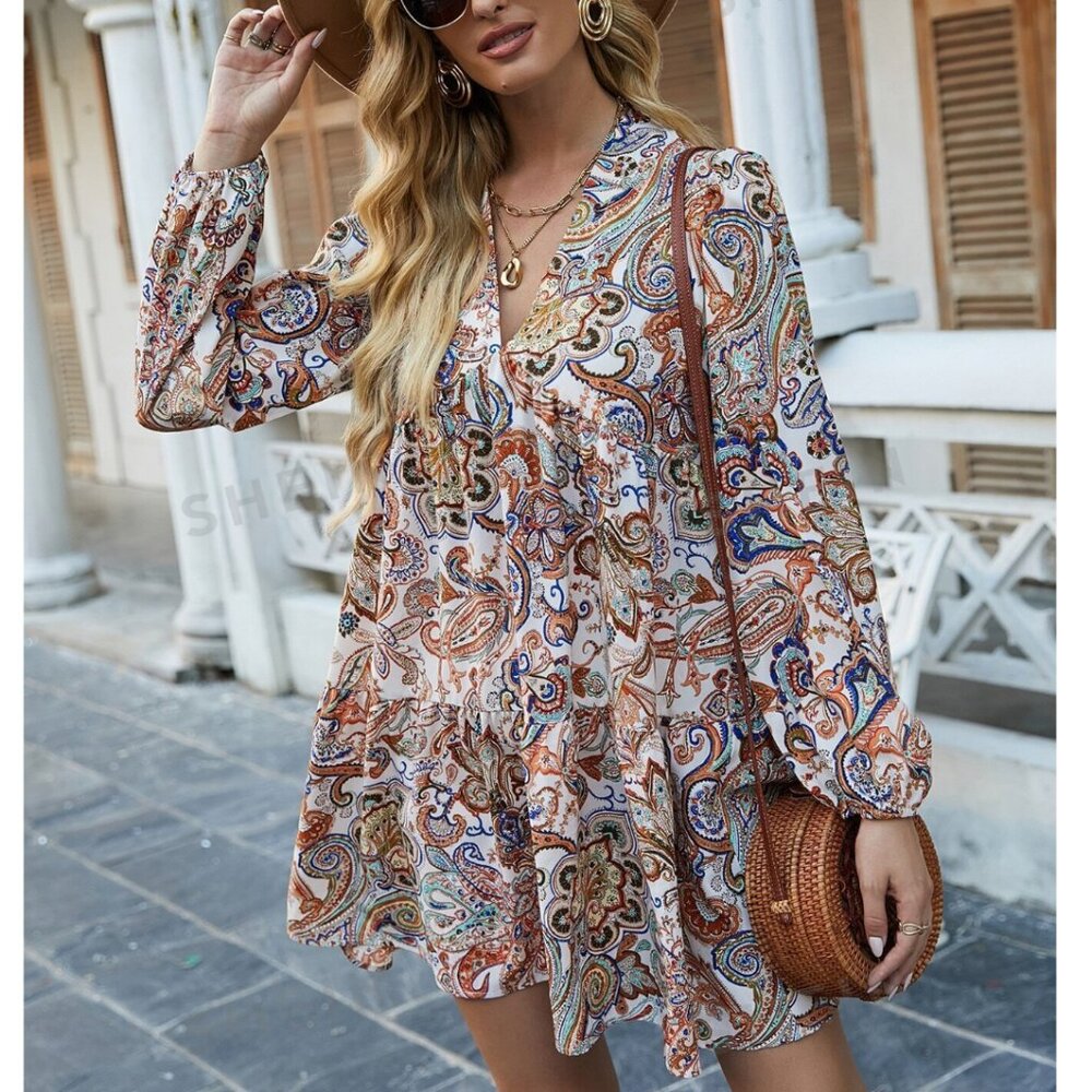 Paisley Print Boho Smock Dress (XL)